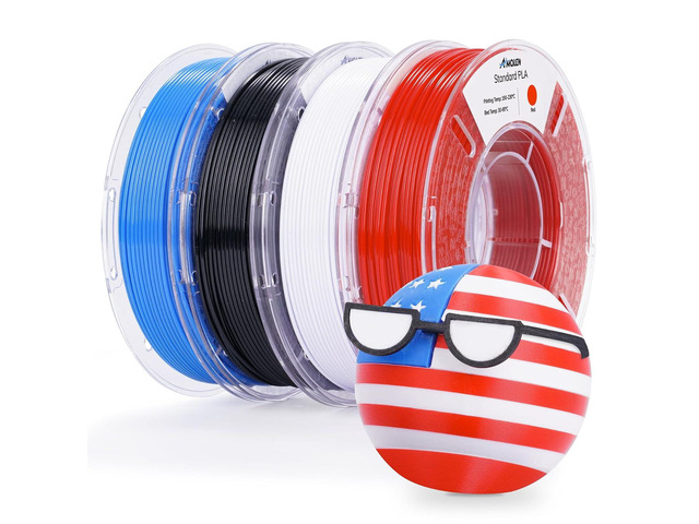 AMOLEN PLA 3D Printing Filament Bundle 1.75mm, Black White Red Blue 250g X 4 Spools Pack 3D Printier Filament, 1KG/2.2 lb in Total, Compatible with...