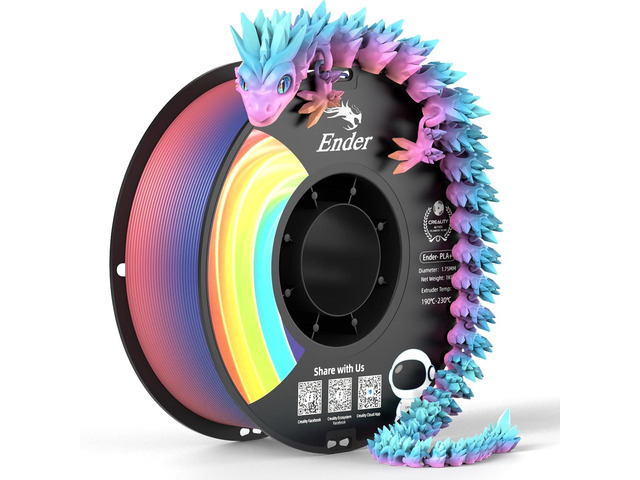 Official CREALITY 3D Printer Filament 1.75mm, Rainbow PLA+ Plus Pro Filament Toughness Upgraded, Ender PLA + Rainbow, 1kg Spool (2.2lbs),...
