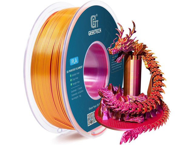 Geeetech Silk PLA Tri Color Filament 1.75mm 3D Printer Filament, Coextrusion Red Gold Purple Tri-Colors Metal-Like Shiny Silk PLA Filament, 1kg...