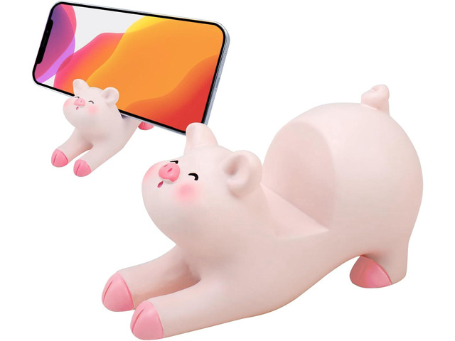 Cute Pig Phone Holder Pink Resin Cellphone Stand for Desk, Animal Desktop Accessory and Office Decor