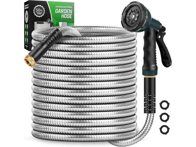 Garden Hose with 10-Function Nozzle, Leak-proof Metal Connector Hose, No Knots, Kink-Free Hoses, Lighter, Anti-Pets, Wear-Resistant, 3/4 GHT, Water...