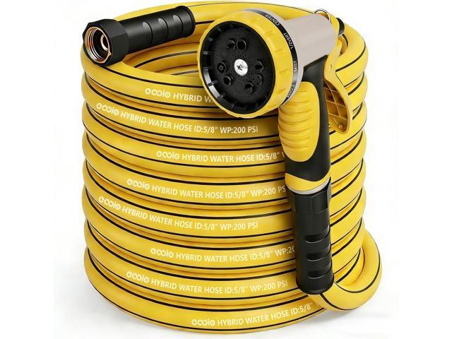 Garden Hose 75 ft x 5/8' with Nozzle, Water Hose Heavy Duty Flexible, Lightweight Kink-less Hybrid Hose with Swivel Handle, Male to Female Fittings