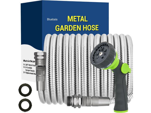 50 FT Stainless Steel Garden Hose 304 Steel Heavy Duty Metal Hose, No-Kink, Puncture Resistant, Lightweight, Leak-Proof Swivel Fittings, 8-Pattern...