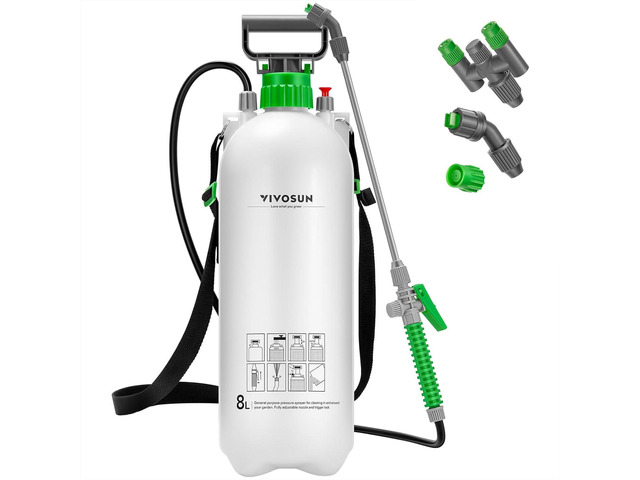 VIVOSUN 2.1 Gal/8L Pump Sprayer, Garden Water Sprayer for Plants, Weeds & Lawn Care, with 3 Nozzles, 50'' Long Hose & Pressure Relief Valve