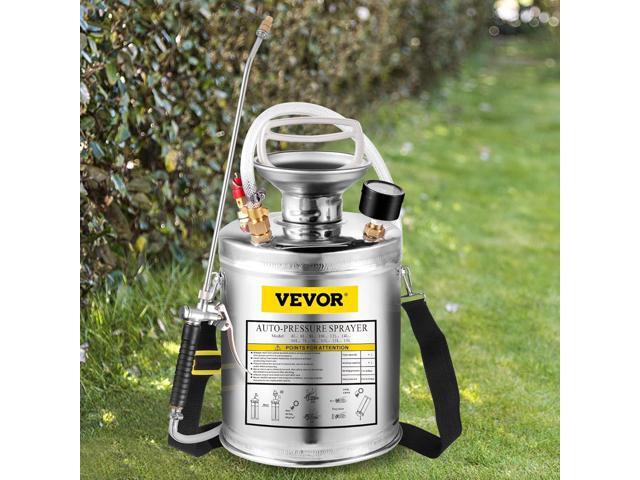 Happybuy 1 Gallon Stainless Steel Pump Sprayer, 12' Wand & 3FT Reinforced Hose, Pressure Gauge, Safety Valve & Adjustable Nozzle, Garden Weed...