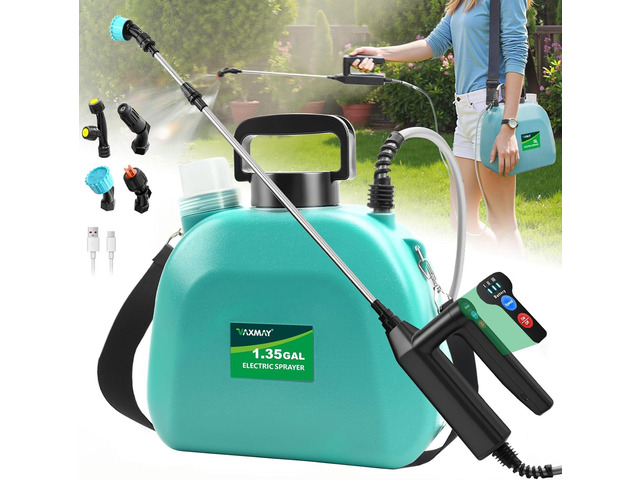 Battery Powered Sprayer 1.35 Gallon, 2026 Electric Garden Sprayer with 3 Adjustable Speeds, 4 Mist Nozzles, Rechargeable Handle, Retractable Wand...