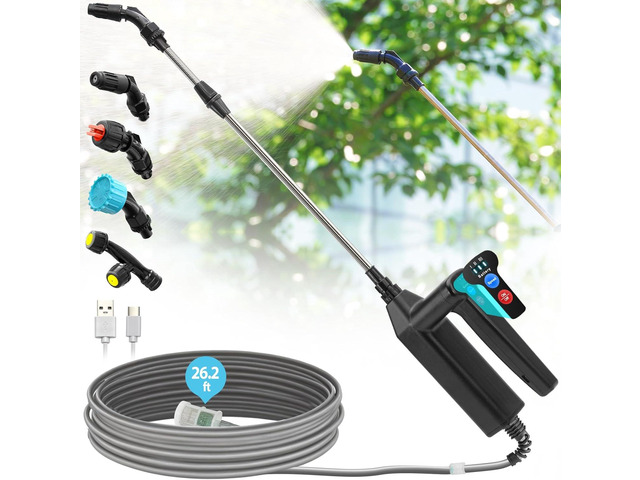 Battery Powered Sprayer Wand, 32 Inch Garden Sprayer Telescopic Wand with 3 Adjustable Speeds, Battery Indicator, 26.2 FT Hose, 7.4V Rechargeable...