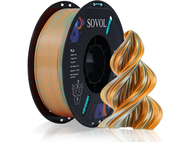 Sovol Dual Color PLA Filament 1.75mm, Silk PLA 3D Printing Material, Dual Color Filament Orange + Light Blue 2 in 1 Coextrusion PLA Filament...