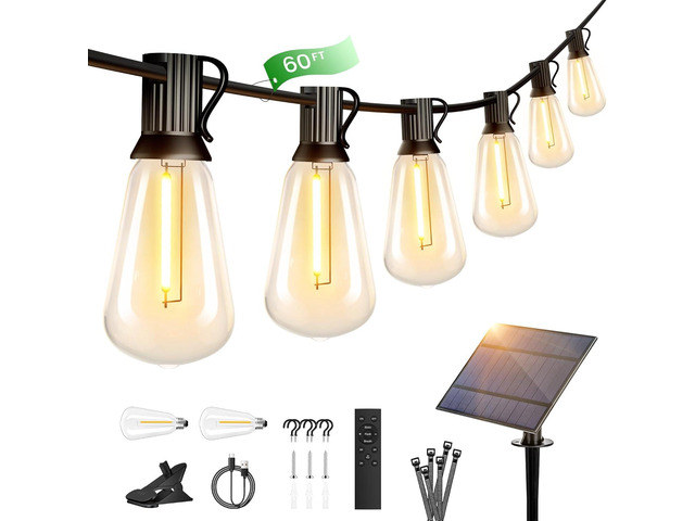 OHLUX 60FT Solar Globe String Lights Outdoor, Shatterproof Solar Patio Lights with Remote, 27 Dimmable LED Filament ST38 Bulbs, 2200K Soft Warm...