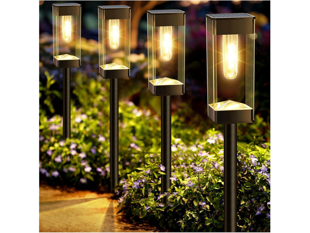 Bright Solar Pathway Lights Outdoor 8 Pack Solar Lights Outdoor LED Waterproof with 3000K Tungsten Filament Bulb Landscape Lighting for Yard,...