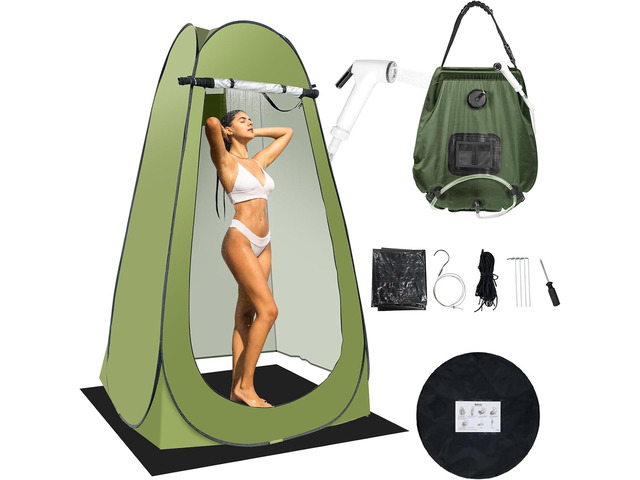 Portable Camping Shower Tent,Shower Tent Kit, Outdoor Pop Up Privacy Tent,Changing Tent with 5 Gallon Shower Bag-(Nozzle Upgraded)