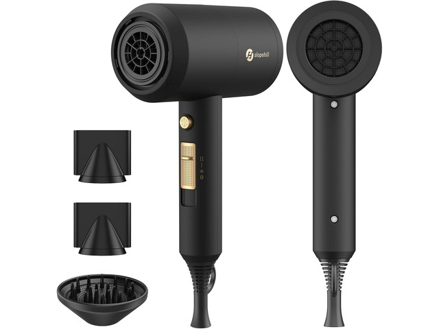 slopehill Professional Ionic Hair Dryer, Powerful 1800W Fast Drying Low Noise Blow Dryer with 2 Concentrator Nozzle 1 Diffuser Attachments for Home...
