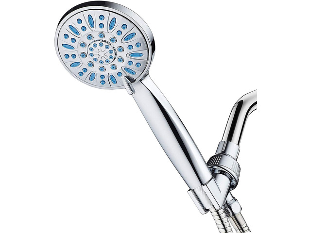 AquaDance Anti-Clog High-Pressure 6-setting Hand Shower with Nozzle Protection from Growth of Grime for Stronger Shower! Aqua Blue