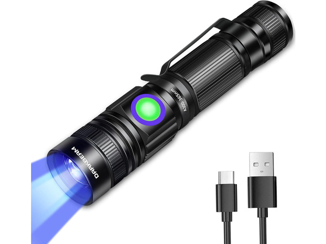 DARKBEAM 365nm UV Flashlight Rechargeable Black Light - Powerful LED Mini Ultraviolet Flashlights, Portable USB-C Woods Lamp - for Pet Urine...