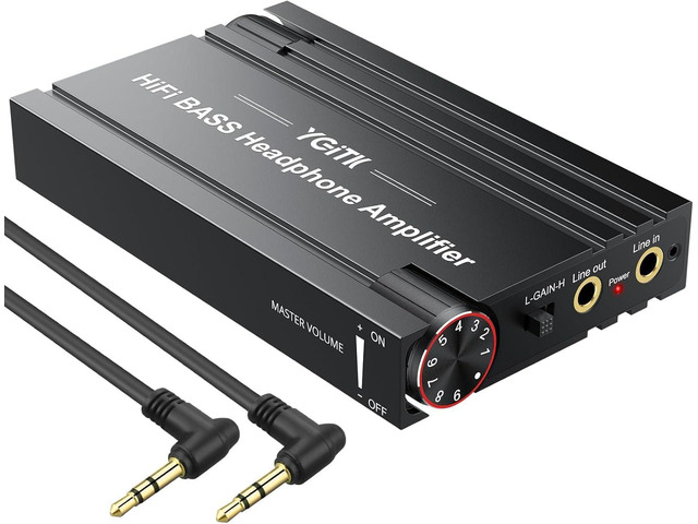 Headphone Amplifier with Bass Knob HiFi Amp 16-600 Gain Switch Drive wired headphones for desktop, gaming and music use with 3.5mm devices, USB-C...