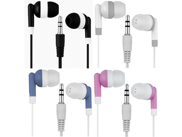 LowCostEarbuds Bulk Pack of 50 Mixed Candy Color Individually Packaged 3.5mm in-Ear Earbuds/Headphones - Great for Schools/Kids/Libraries