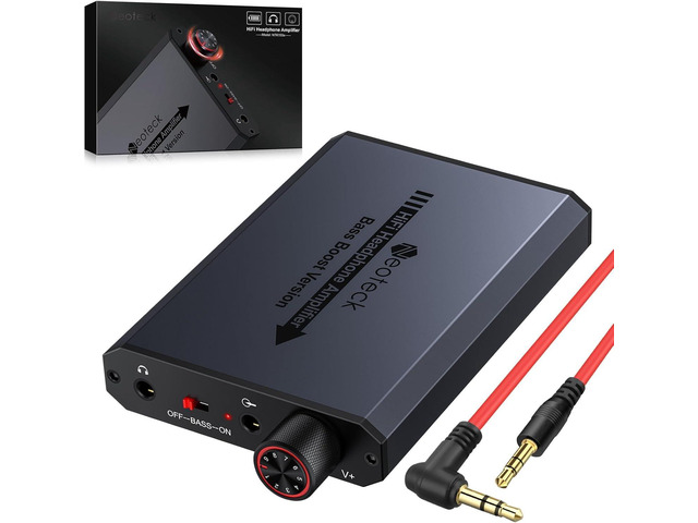 Neoteck 3.5mm Headphone Amp with Bass Boost HiFi Headphone Amplifier with Portable, 16-300 Ohm, Aluminum Matte Surface for Mac, Phones, iPad,...
