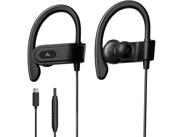 Avantree C171 - USB-C Wired Earbuds with Microphone & Volume Controls Ear Hook Design for Running & Sports, Comfortable Fit Headphones for iPhone...