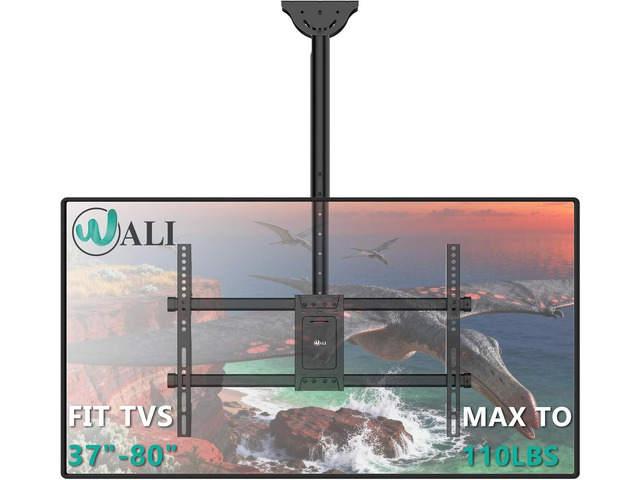 WALI Ceiling TV Mount for Most 37-80 inch LCD LED OLED 4K TVs, up to 110lbs