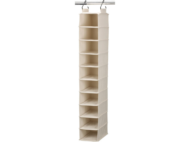 Household Essentials Hanging Shoe Organizer, 10 Wide Cubbies with Cedarline Pockets, Heavy-Duty Cotton Canvas, Removable and Industrial Hooks, Natural