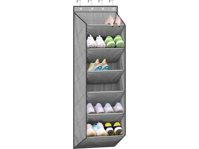 SLEEPING LAMB Over The Door Shoe Organizer for Closet with Large Deep Pockets, Narrow Shoe Rack for Door Hanging Boots Storage, Grey