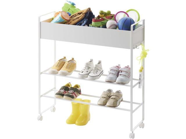 YAMAZAKI Home Rolling Entryway Storage Rack for Shoes, Gear and Toys, White