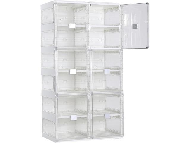 BIRDROCK HOME Foldable Shoe Rack Organizer for Closet Floor 6-Tier Freestanding Storage Cabinet with 12 Clear Storage Cubes & Door Shoe Case...