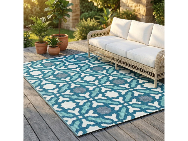 Fab Habitat Outdoor Rug - Waterproof, Fade Resistant, Reversible - Premium Recycled Plastic - Spanish Tile - Patio, Deck, Porch, Balcony, Laundry...