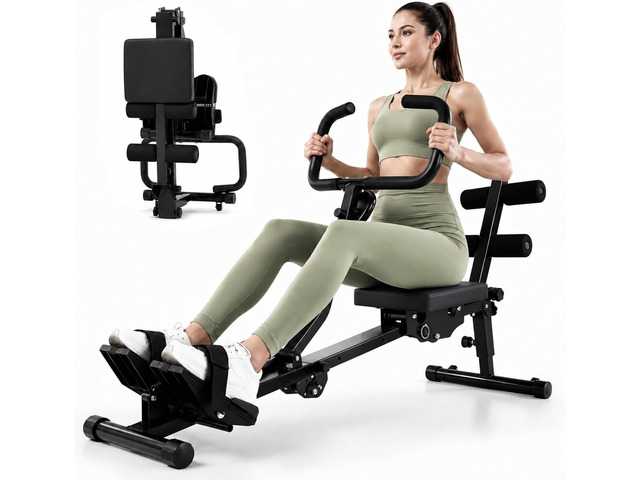 Sportneer Foldable Hydraulic Rowing Machine, 12-Level Home Gym Rower, Black