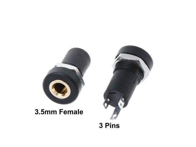 FOR 2pcs 3.5mm Audio Female Jack Socket 3 Pole Black Stereo Solder Panel Mount Gold With Nuts