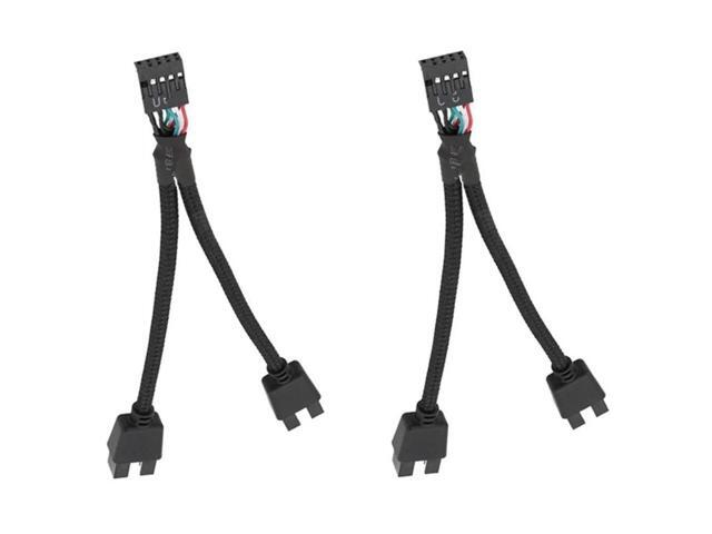 FOR 2Pcs Computer Motherboard USB 2.0 9 Pin to Dual 9 Pin Extension Cable Y Splitter Audio HD Extension Cable Black