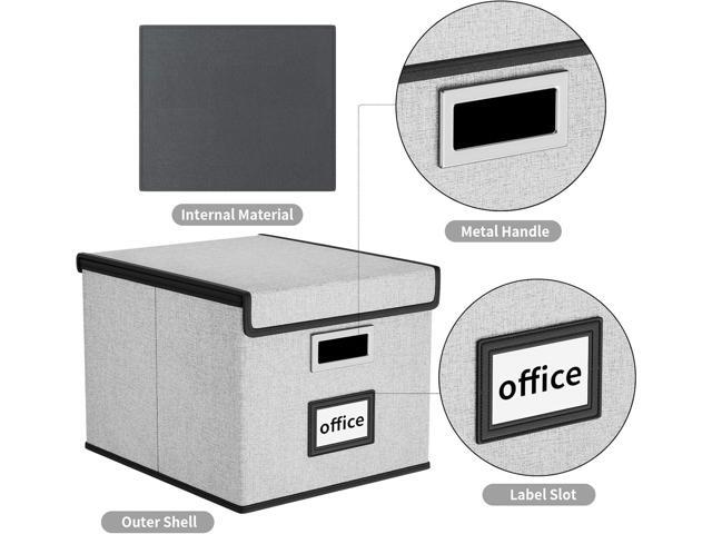 Huolewa Upgraded Portable File Organizer Box with Lid, Collapsible Linen Hanging Filing Storage Boxes with Plastic Slides, Decorative Home/Office...
