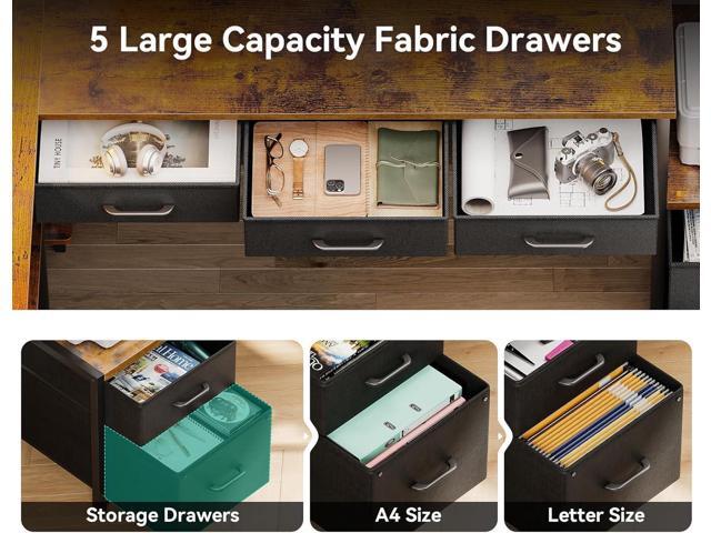AODK 79 inch L Shaped Desk with 5 Drawers, Reversible L Shaped Gaming Desk with LED Light & 2 Power Outlets, Computer Desk with Storage Shelves for...