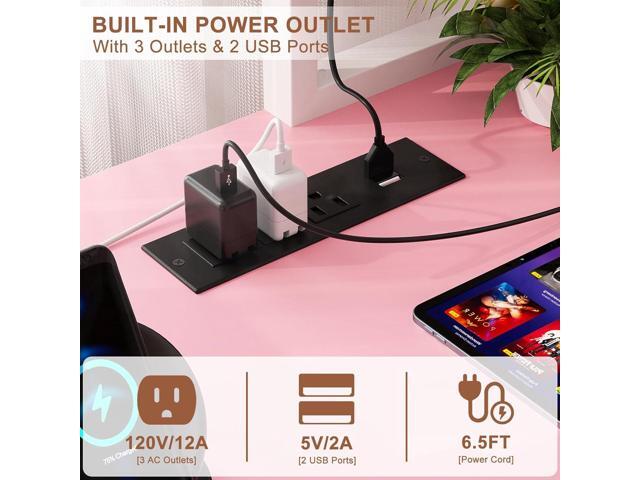 Aheaplus L Shaped Gaming Desk with Power Outlets & LED Lights, Small L- Shaped Desk Computer Corner Desk with Monitor Stand & Storage Shelf, Home...
