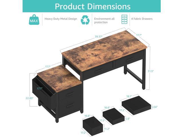 Lufeiya Computer Desk with Fabric File Drawers Cabinet, 57 Inch Home Office Desks with Filing Cabinet Printer Stand for Small Space, Study Writing...
