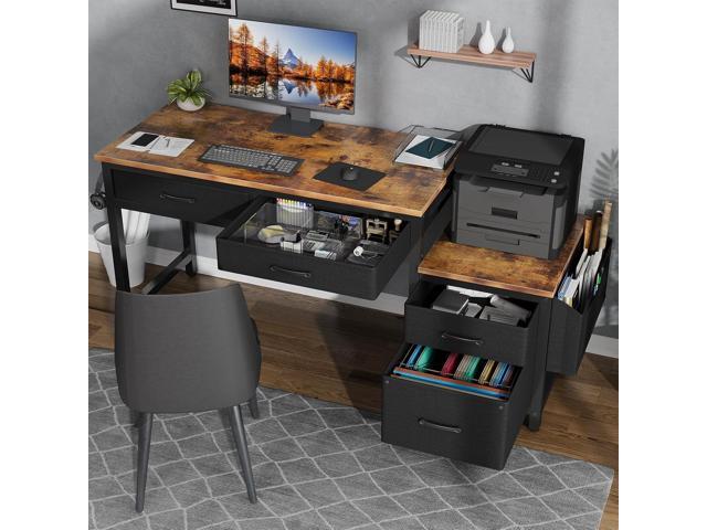 Lufeiya Computer Desk with Fabric File Drawers Cabinet, 57 Inch Home Office Desks with Filing Cabinet Printer Stand for Small Space, Study Writing...