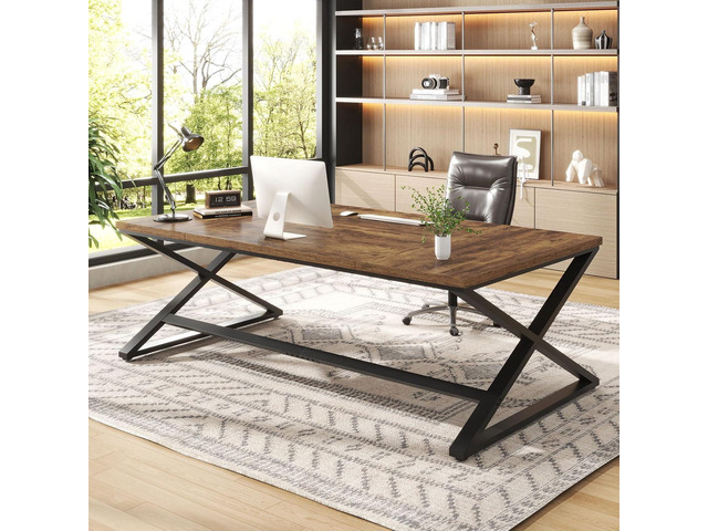 IBF Rustic Large Desk for Home Office, 78.7' Extra Long Computer Desk, Wood Metal Wide Work Desk for Study Writing, Farmhouse Dual Monitor...