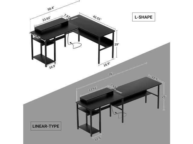 Unikito Reversible L Shaped Desk with Magic Power Outlets and Smart LED Light, Sturdy Corner Computer Desk with Monitor Stand & Storage Shelves,...
