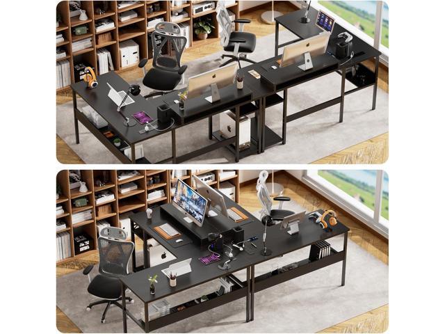 Unikito Reversible L Shaped Desk with Magic Power Outlets and Smart LED Light, Sturdy Corner Computer Desk with Monitor Stand & Storage Shelves,...
