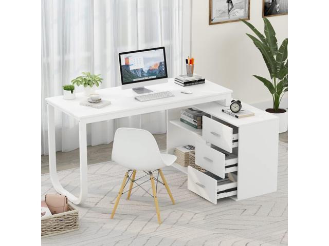 FUFU & GAGA 55.1' Large L-Shaped Office Desk with 39' File Cabinet, Corner Computer Desk with 3 Drawers & 2 Shelves, Workstation Executive Desk with...