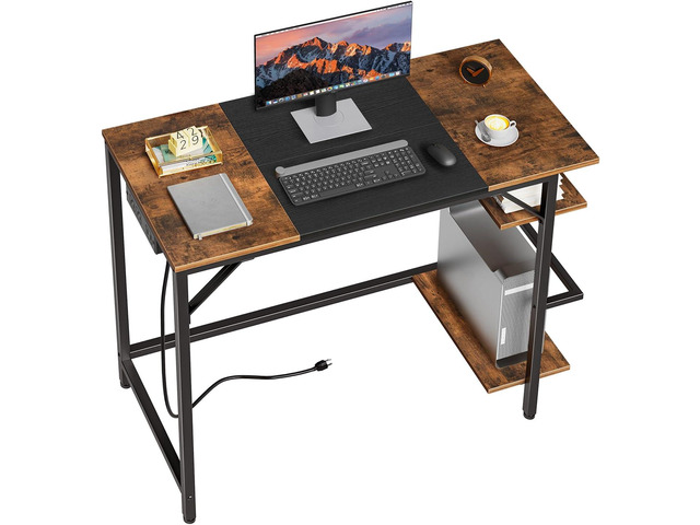 HOOBRO Computer Desk, Home Office Desk with Power Outlet, Writing Desk with 2 Shelves, Modern Small Desk for Home Office, Study, Easy to Assemble,...