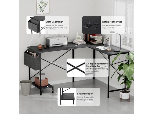 Simple Deluxe L Shaped Desk Gaming Computer 50 Inch Reversible Corner Table PC Work Table for Writing Study Student with Wood Tabletop Metal Frame...