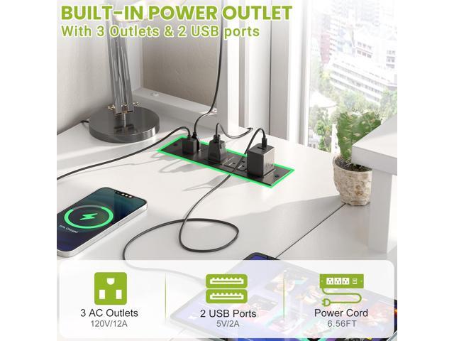 Small L Shaped Desk Gaming Desk with Power Outlets, 48' Reversible L Shaped LED Computer Desk with Monitor Stand & Storage Shelf, Corner Gamer Desk...