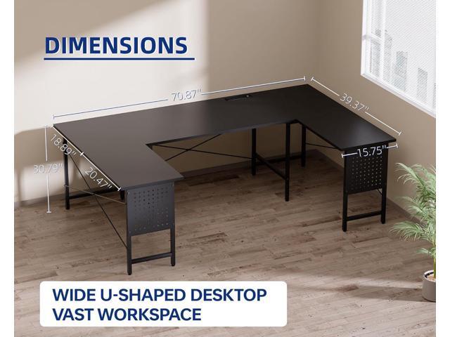 Pamray 71 Inch Large Computer Desk with Power Outlets,U Shaped Corner Desk for Home Office Work and Gaming White