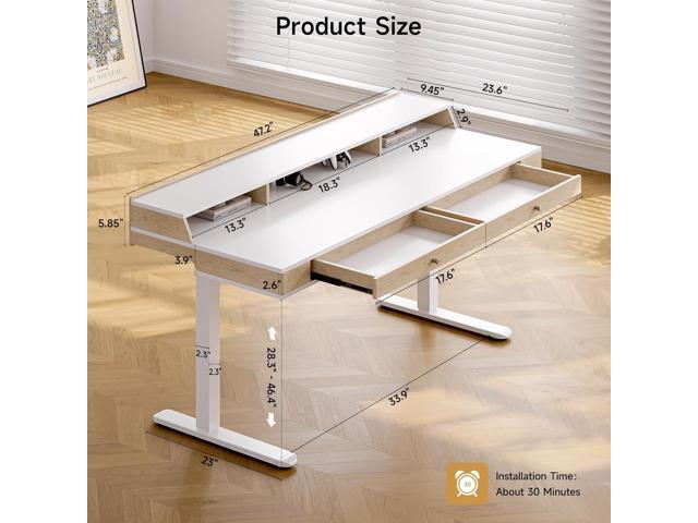 Standing Desk With Drawers, 47x23.6 Inch Electric Stand Up With Storage Shelf and Memory Controller, Adjustable Height 28-46 Inch for Computer...