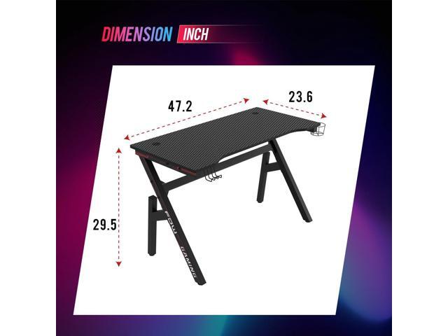 Gaming Desk Computer Desk 47 Inch Home Office Desk Extra Large Modern Ergonomic Black PC Carbon Fiber Table Gamer Workstation with Cup Holder...