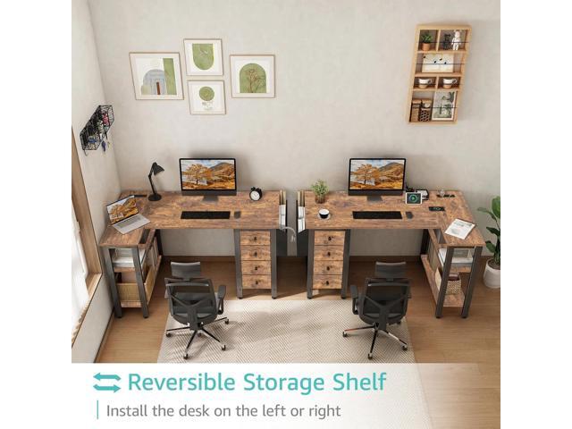 Lufeiya L Shaped Desk with Drawers & Storage Shelves, 47 Inch Small Reversible Corner Desk with Power Outlet for Home Office Bedroom, L-Shaped...