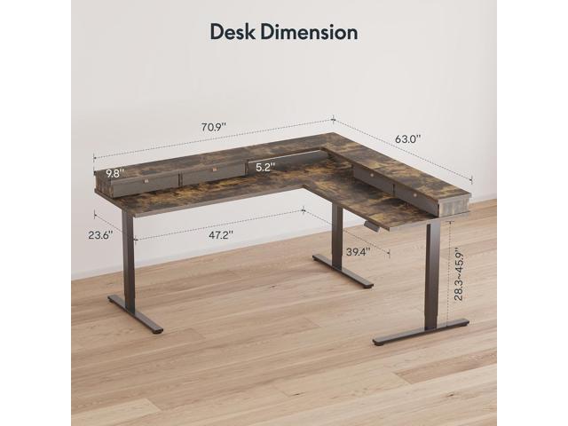 SANODESK 71' L Shaped Standing Desk with 4 Drawers, Height Adjustable Stand up Desk, Corner Gaming Desk with Monitor Stand, Black Frame/Rustic...