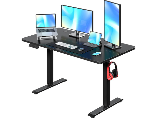 VECELO Electric Standing Desk Adjustable Height, 48 x 24 Inch Computer Desk with Headphone Hook, Memory Preset Gaming Desk, Dual-Motor, Easy...