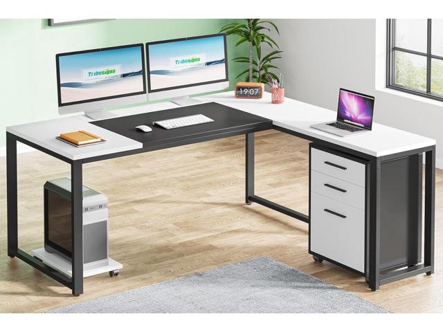 Tribesigns 63' L-Shaped Computer Desk with Mobile File Cabinet, Large Executive Office Desk with 3-Drawer Vertical Filing Cabinet, Business.
